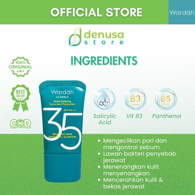 WARDAH UV Shield Acne Calming Sunscreen Moisturizer SPF 35 Pa+++ 35 ml