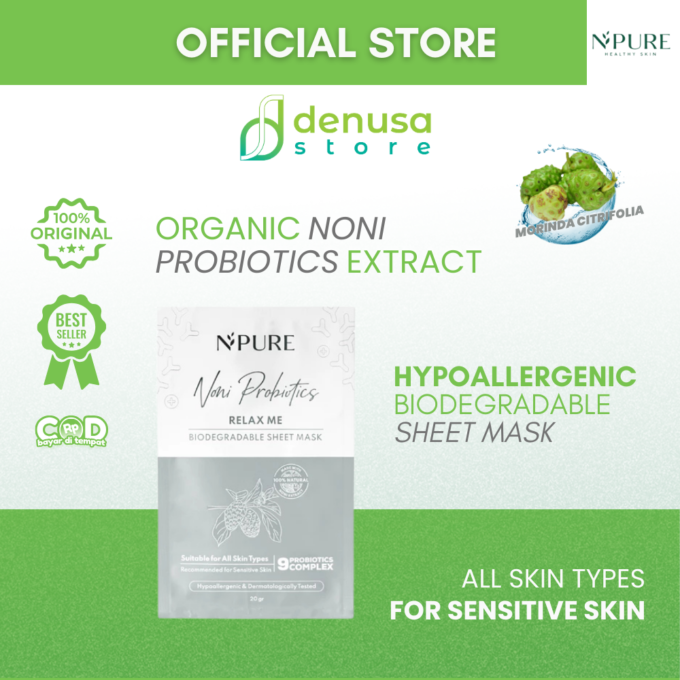 NPURE Noni Probiotics Relax Me Hypoallergenic Biodegradable Sheet Mask 20 gr