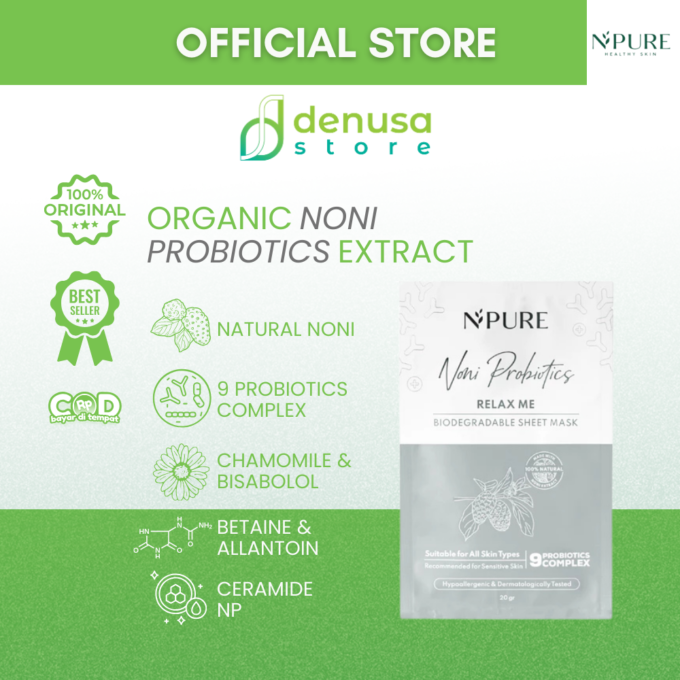 NPURE Noni Probiotics Relax Me Hypoallergenic Biodegradable Sheet Mask 20 gr