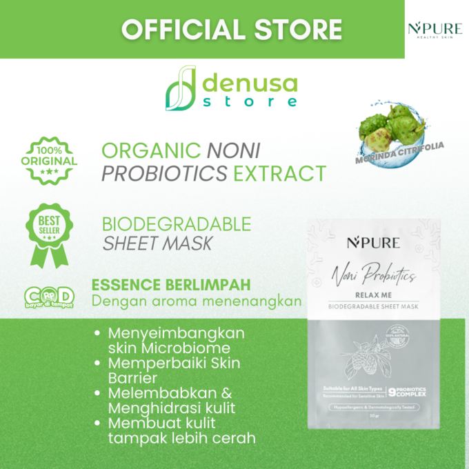 NPURE Noni Probiotics Relax Me Hypoallergenic Biodegradable Sheet Mask 20 gr