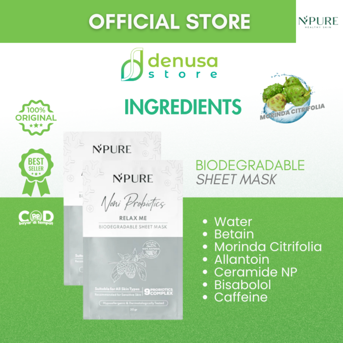 NPURE Noni Probiotics Relax Me Hypoallergenic Biodegradable Sheet Mask 20 gr