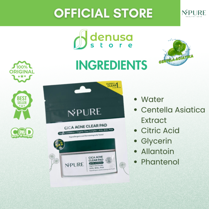 NPURE Cica Acne Clear Pad Gentle Exfoliation Travel Pack 5 Plus 2 Pads 17.5 gr