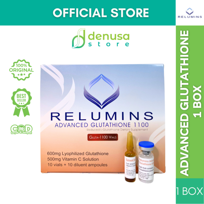 Relumins Advanced Glutathione 1100 1 Box | Isi 10 Vials + 10 Diulent Ampules