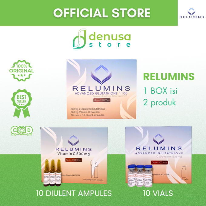 Relumins Advanced Glutathione 1100 1 Box | Isi 10 Vials + 10 Diulent Ampules
