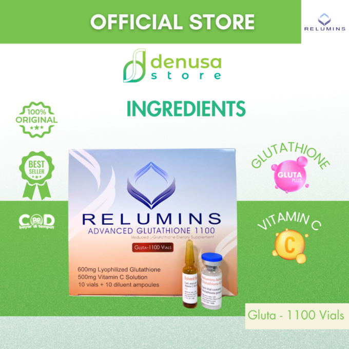 Relumins Advanced Glutathione 1100 1 Box | Isi 10 Vials + 10 Diulent Ampules