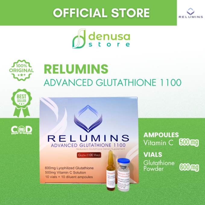Relumins Advanced Glutathione 1100 1 Box | Isi 10 Vials + 10 Diulent Ampules