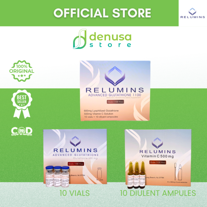 Relumins Advanced Glutathione 1100 1 Box | Isi 10 Vials + 10 Diulent Ampules