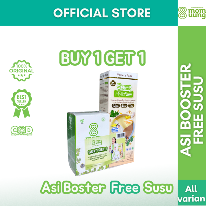 Buy 1 Get 1 | Mom Uung ASI Booster 60 Kapsul Free MOM UUNG Mylkflow Variety Pack 3 sachet x 30 g