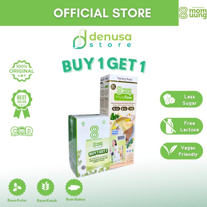 Buy 1 Get 1 | Mom Uung ASI Booster 60 Kapsul Free MOM UUNG Mylkflow Variety Pack 3 sachet x 30 g