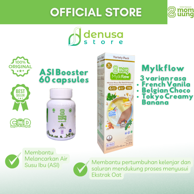 Buy 1 Get 1 | Mom Uung ASI Booster 60 Kapsul Free MOM UUNG Mylkflow Variety Pack 3 sachet x 30 g