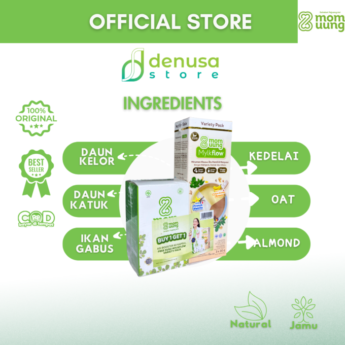 Buy 1 Get 1 | Mom Uung ASI Booster 60 Kapsul Free MOM UUNG Mylkflow Variety Pack 3 sachet x 30 g