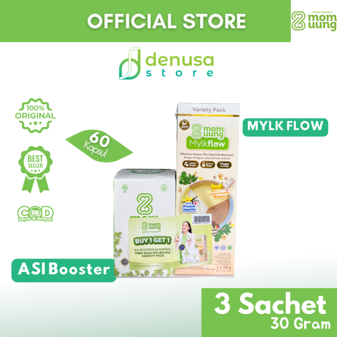 Buy 1 Get 1 | Mom Uung ASI Booster 60 Kapsul Free MOM UUNG Mylkflow Variety Pack 3 sachet x 30 g