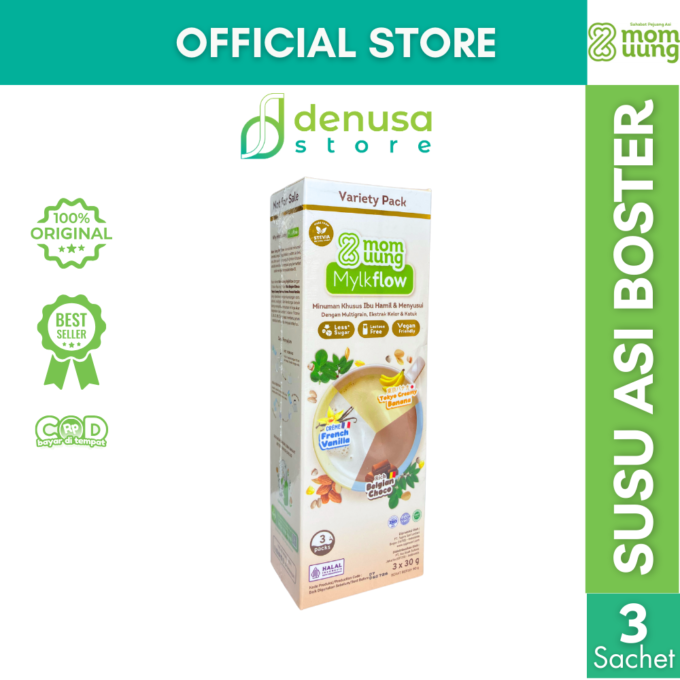 MOM UUNG Mylkflow Susu Asi Booster Variety Pack 3 sachet x 30 g | Choco Vanilla Banana