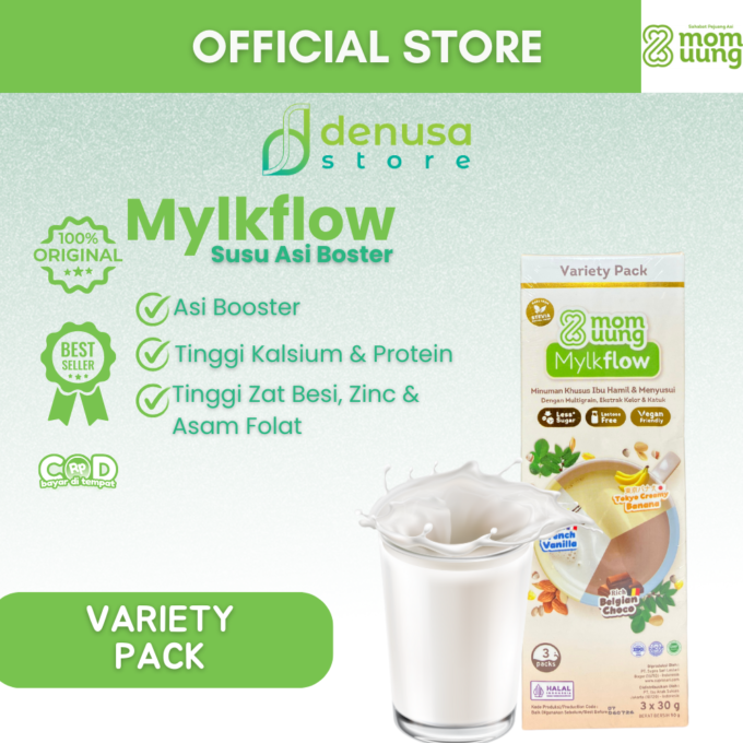 MOM UUNG Mylkflow Susu Asi Booster Variety Pack 3 sachet x 30 g | Choco Vanilla Banana