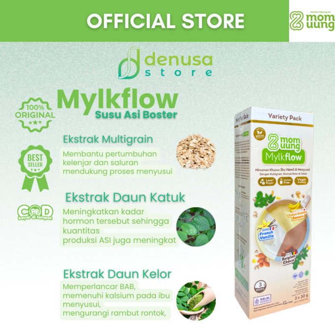 MOM UUNG Mylkflow Susu Asi Booster Variety Pack 3 sachet x 30 g | Choco Vanilla Banana