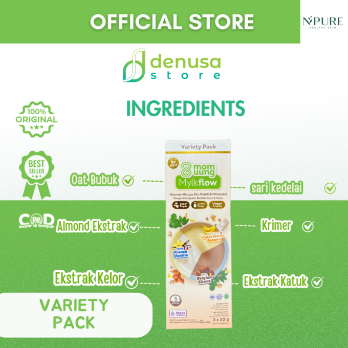 MOM UUNG Mylkflow Susu Asi Booster Variety Pack 3 sachet x 30 g | Choco Vanilla Banana