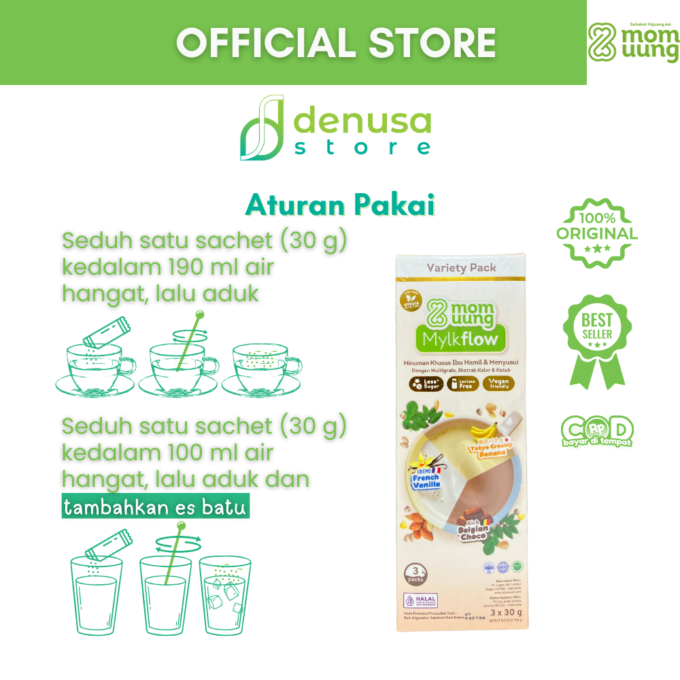 MOM UUNG Mylkflow Susu Asi Booster Variety Pack 3 sachet x 30 g | Choco Vanilla Banana