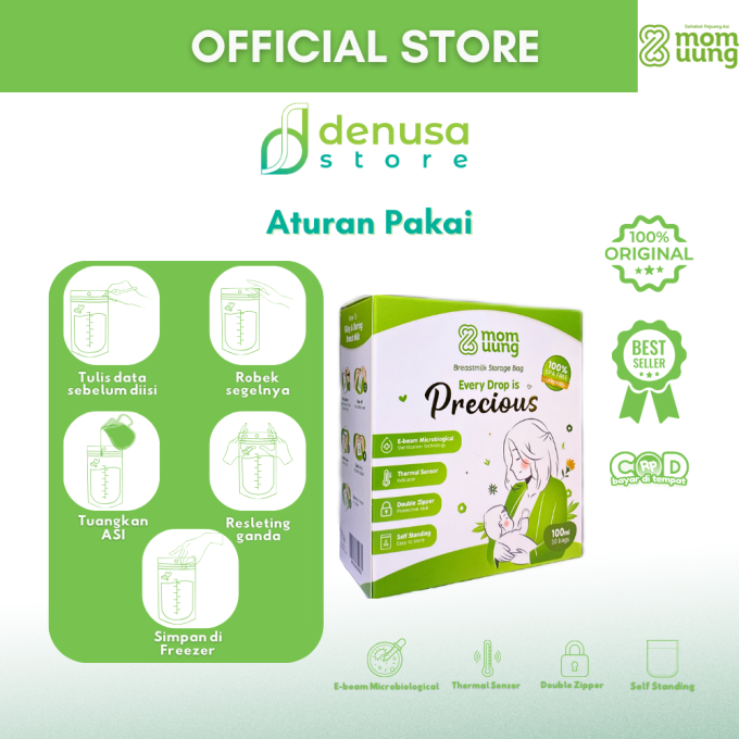 Mom Uung Pre-Sterilized Breast Milk Bag Kantong ASI 1 Kotak 30 Kantong 100ml