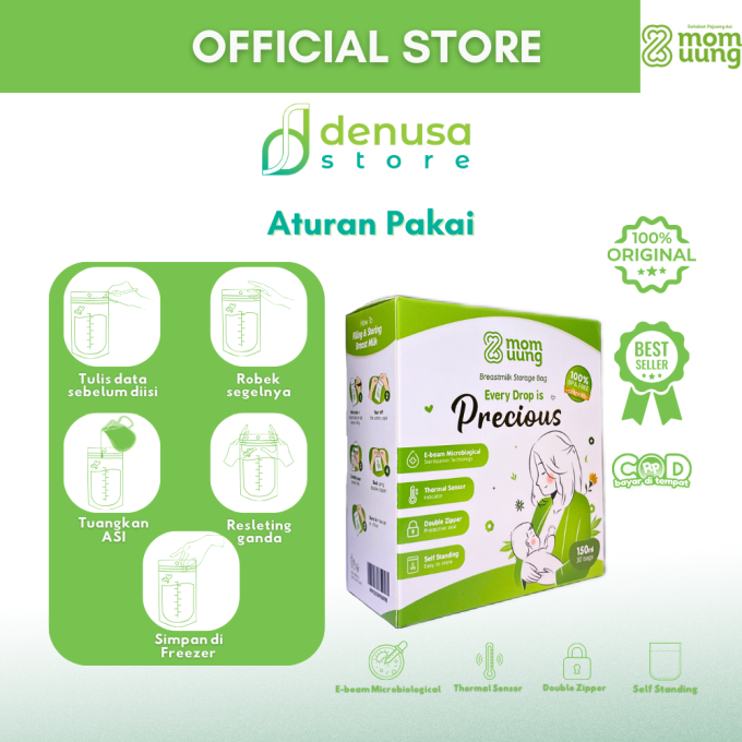 Mom Uung Pre-Sterilized Breast Milk Bag Kantong ASI 1 Kotak 30 Kantong 150ml