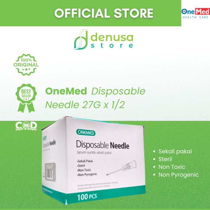 OneMed Disposable Needle 27G x 1/2 1 Kotak isi 100 pcs