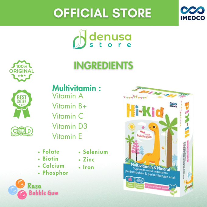 IMEDCO Hi-Kid Rasa Bubble Gum 5 Strip 30 Tablet Kunyah