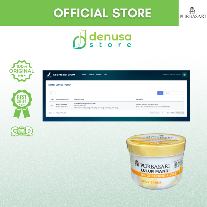 PURBASARI Lulur Mandi Brightening + Vit E Body Scrub 100 gram