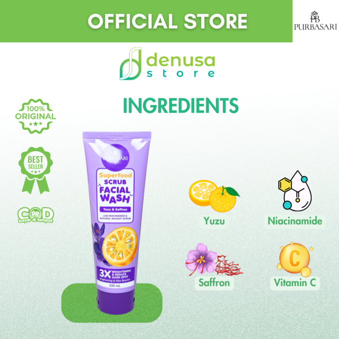 PURBASARI Superfood Yuzu n Saffron Scrub Facial Wash 100 ml