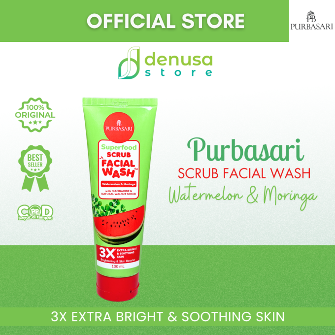 PURBASARI Superfood Watermelon n Moringa Scrub Facial Wash 100 ml
