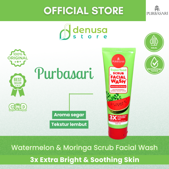 PURBASARI Superfood Watermelon n Moringa Scrub Facial Wash 100 ml