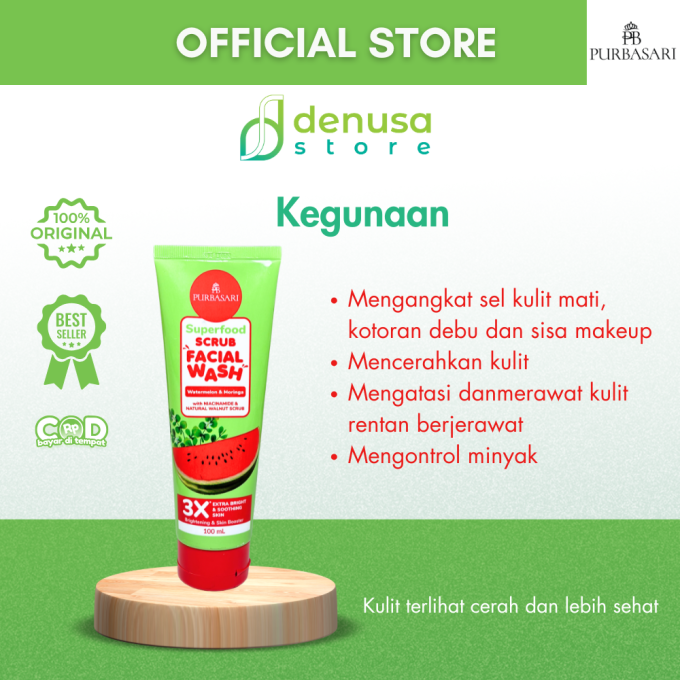 PURBASARI Superfood Watermelon n Moringa Scrub Facial Wash 100 ml