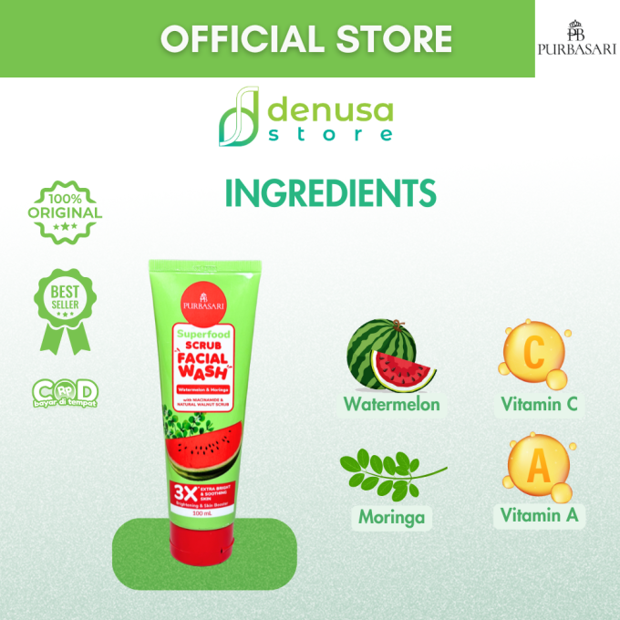 PURBASARI Superfood Watermelon n Moringa Scrub Facial Wash 100 ml