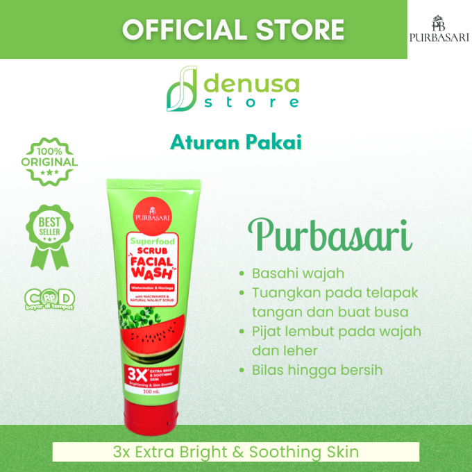 PURBASARI Superfood Watermelon n Moringa Scrub Facial Wash 100 ml