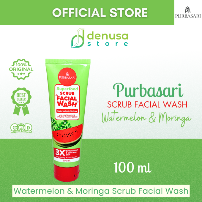 PURBASARI Superfood Watermelon n Moringa Scrub Facial Wash 100 ml