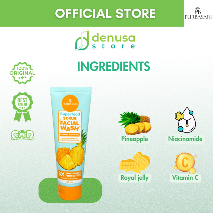 PURBASARI Superfood Pineapple n Royal Jelly Scrub Facial Wash 100 ml