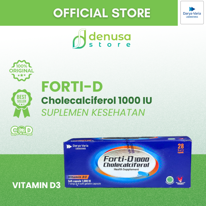 FORTI-D 1000 IU Cholecalciferol Vitamin D3 1 Kotak 7 Strip 28 Kapsul Lunak