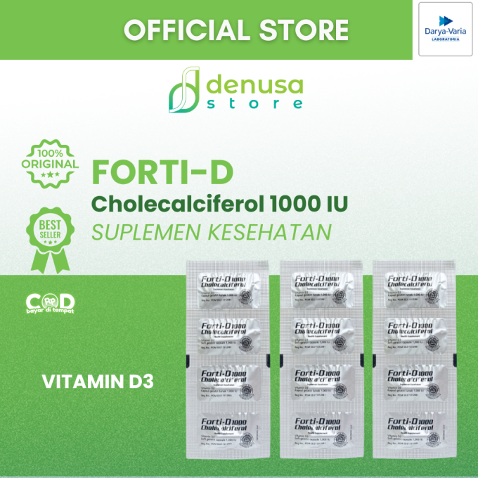 FORTI-D 1000 IU Cholecalciferol Vitamin D3 1 Kotak 7 Strip 28 Kapsul Lunak