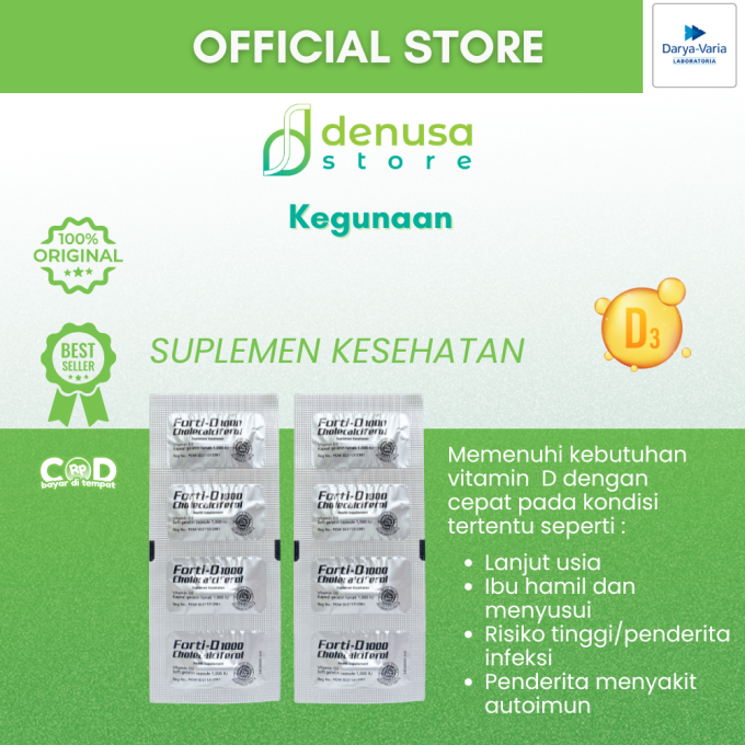 FORTI-D 1000 IU Cholecalciferol Vitamin D3 1 Kotak 7 Strip 28 Kapsul Lunak
