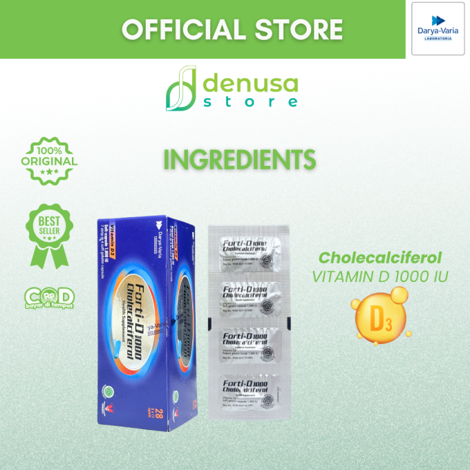 FORTI-D 1000 IU Cholecalciferol Vitamin D3 1 Kotak 7 Strip 28 Kapsul Lunak