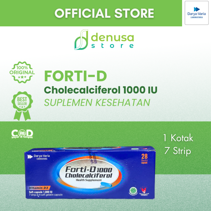 FORTI-D 1000 IU Cholecalciferol Vitamin D3 1 Kotak 7 Strip 28 Kapsul Lunak