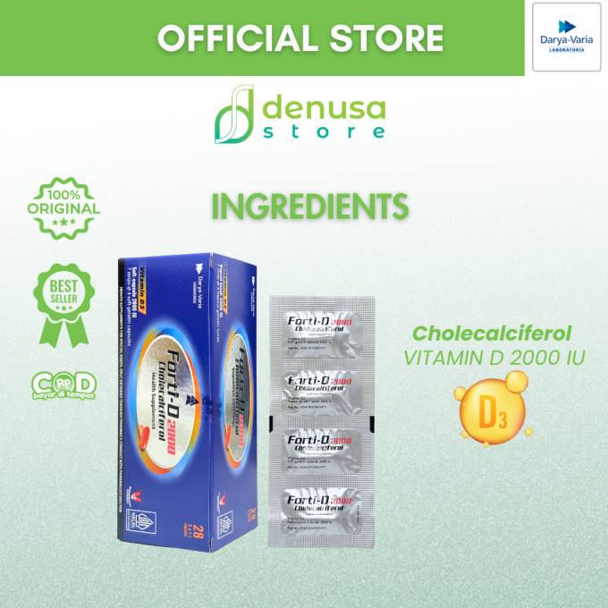 FORTI-D 2000 IU Cholecalciferol Vitamin D3 1 Kotak 7 Strip 28 Kapsul Lunak