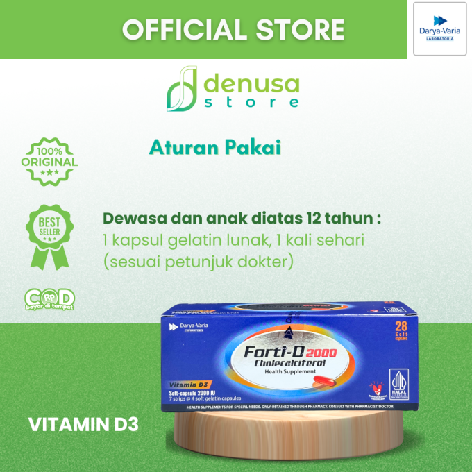 FORTI-D 2000 IU Cholecalciferol Vitamin D3 1 Kotak 7 Strip 28 Kapsul Lunak