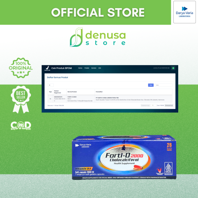 FORTI-D 2000 IU Cholecalciferol Vitamin D3 1 Kotak 7 Strip 28 Kapsul Lunak
