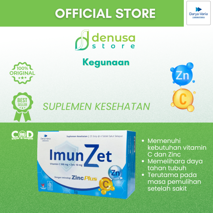 IMUNZET Vitamin C 500 mg + Zinc 10 mg 1 Kotak 25 Strip