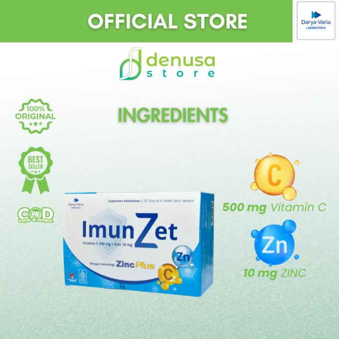 IMUNZET Vitamin C 500 mg + Zinc 10 mg 1 Kotak 25 Strip