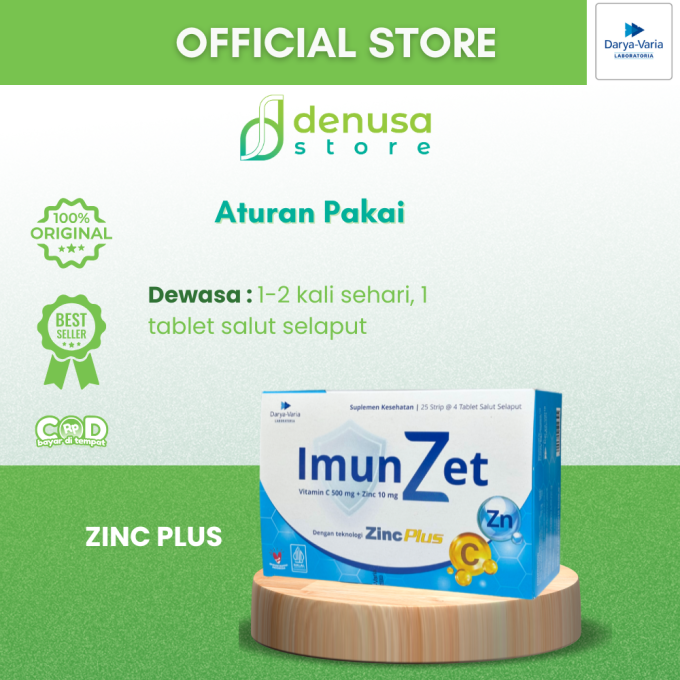 IMUNZET Vitamin C 500 mg + Zinc 10 mg 1 Kotak 25 Strip