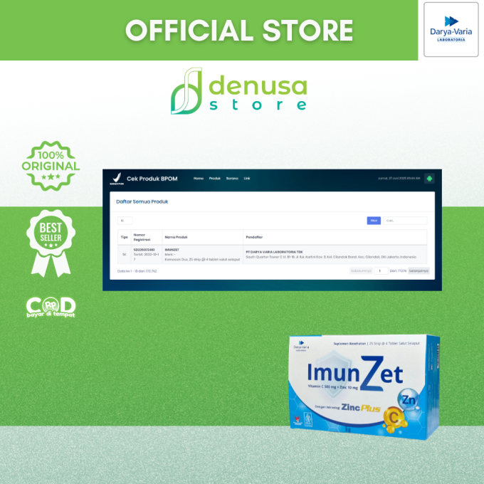 IMUNZET Vitamin C 500 mg + Zinc 10 mg 1 Kotak 25 Strip