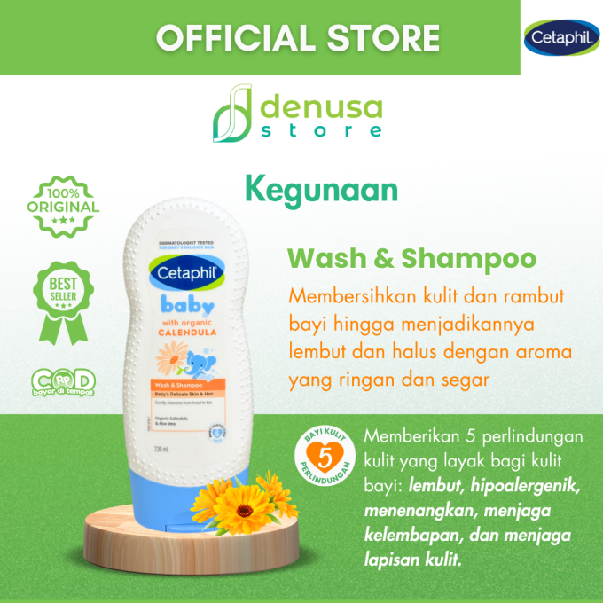 CETAPHIL Baby With Organic Calendula Wash n Shampoo Babys Delicate Skin n Hair 230 ml