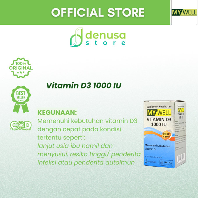 MY WELL Vitamin D3 1000 IU 20 Tablet Salut Selaput