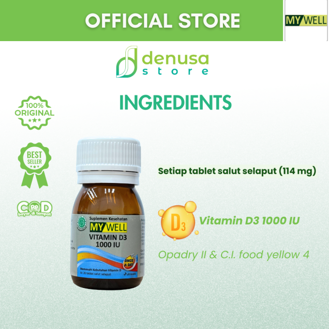MY WELL Vitamin D3 1000 IU 20 Tablet Salut Selaput