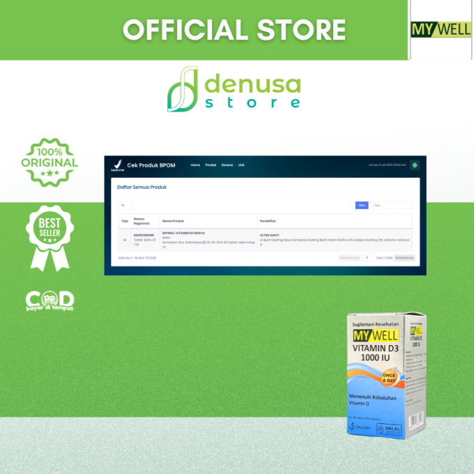 MY WELL Vitamin D3 1000 IU 20 Tablet Salut Selaput